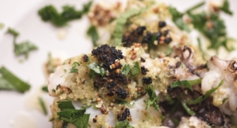 Seppioline con croccante di pane all’aglio e citronette agli agrumi